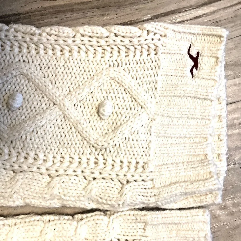 Hollister Arm Leg Warmers Womens One Size Cream Cable Knit Red Bird Logo